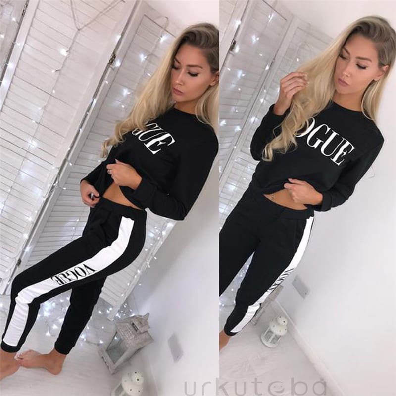 Women Sweatshirts Ladies Casual VOGUE Print Slouch Pullover Jumper Daily Tops