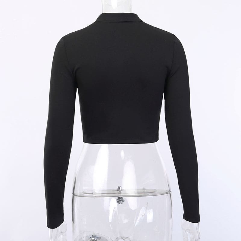 Long Sleeve Zipper Crop Top Women Shirt T-shirt Crop Top 2019 Korean Fashion Style Shirt Feminina Black Sexy Short Top