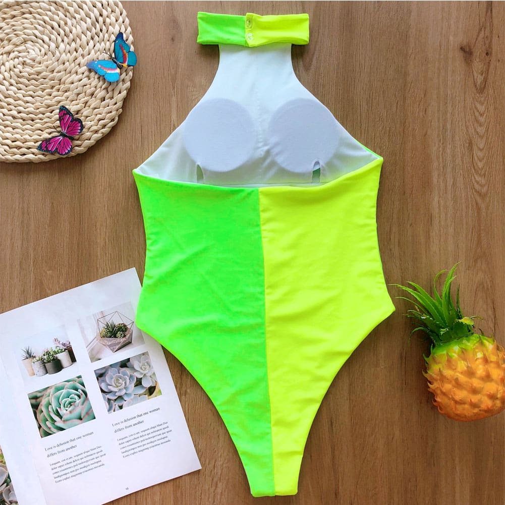 Women Padded Monokini swimwear bathing suit One piece Push-up Patchwork Halter Backless Beachwear Swimsuit Pool Charming Bikinis