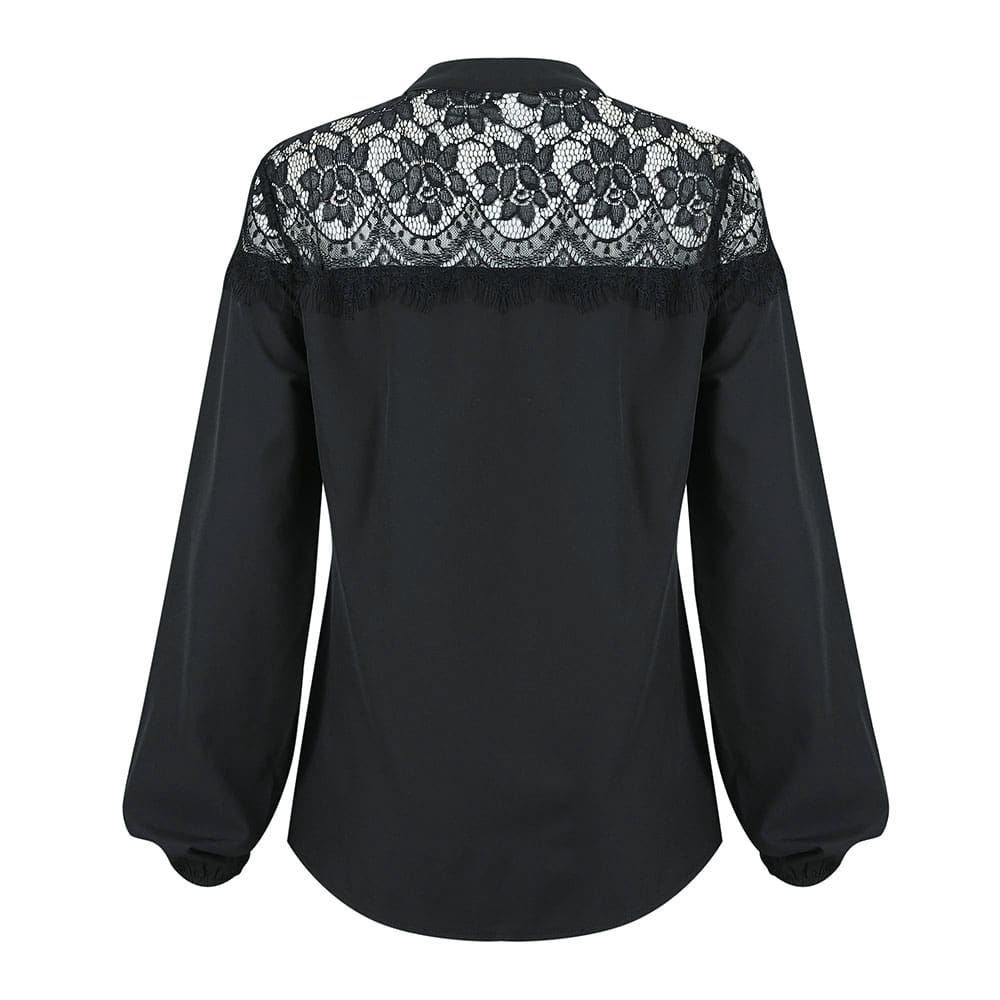 Fashion Women Blouses Tops Long Sleeve Tops Lace Floral Shirt Loose Ladies Blouses Single breasted Tops Female OL Shirts