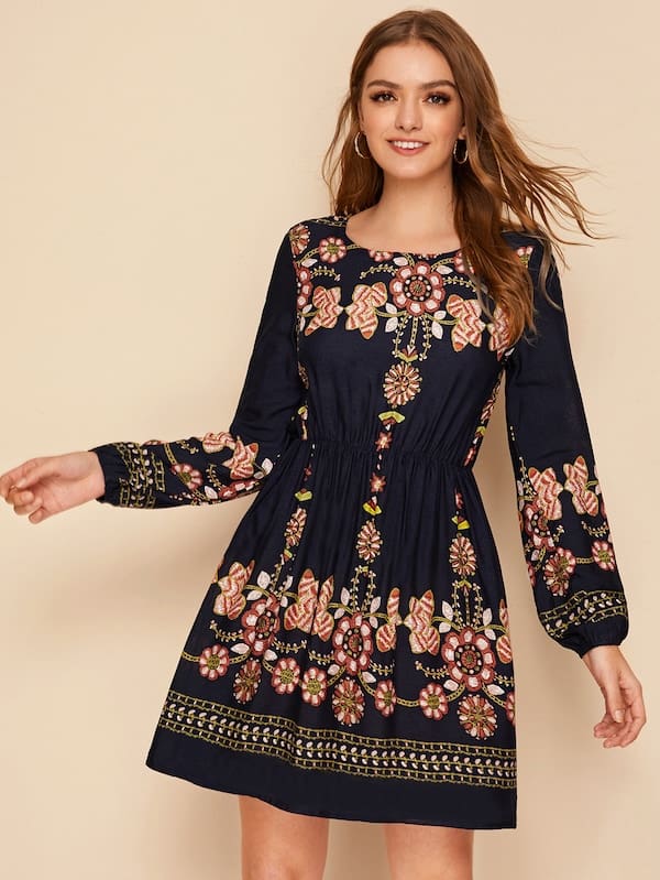 Tunic Dress Lady Retro Indie Folk Element Dresses Casual Short Mini Dress