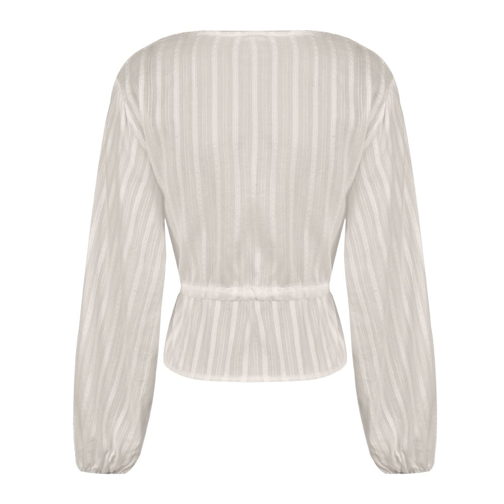 2019 High Street Womens Striped Blouse Lace Deep V Neck Long Lantern Sleeve Shirts Eleghant Lady Waist Lace-up Blouses