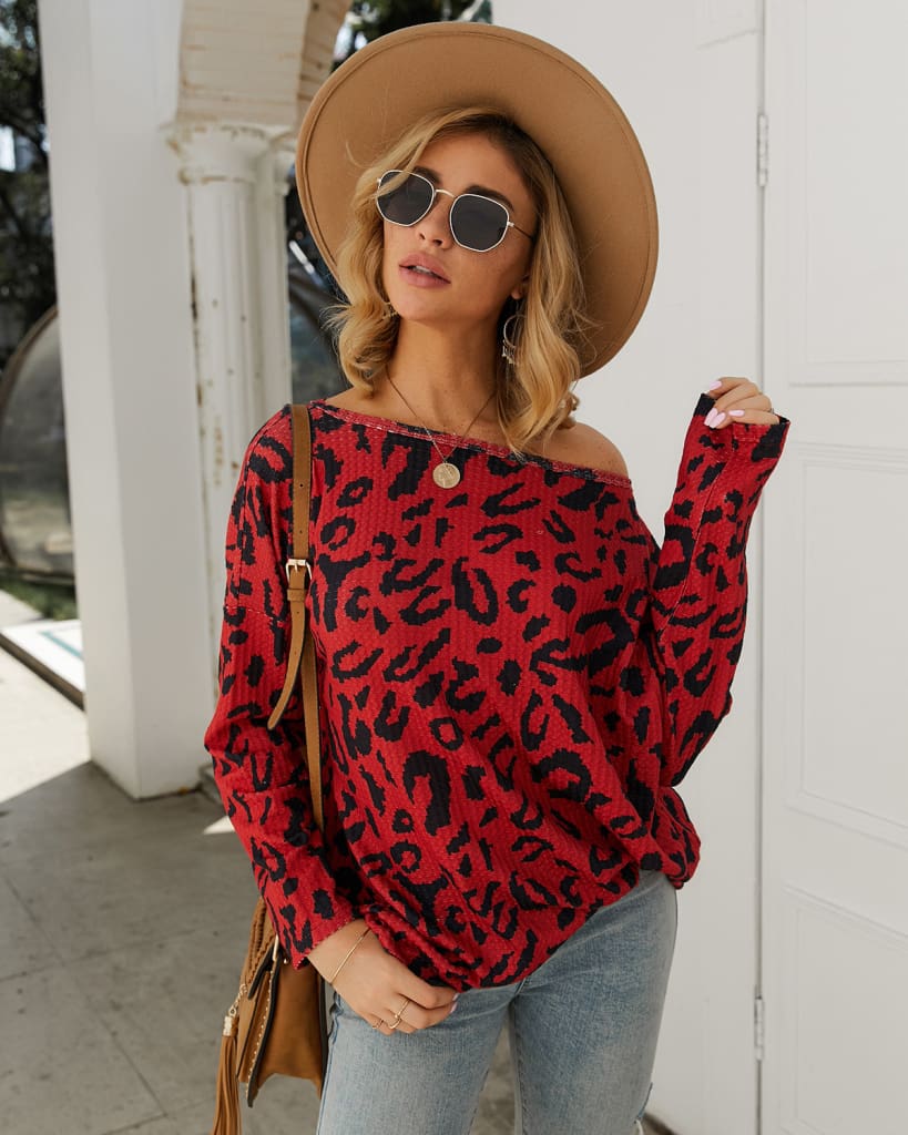 Women Ladies Leopard Print Long Sleeve Loose Casual Tops Autumn Winter Warm Pullover Sweatshirt Blouse Sweater