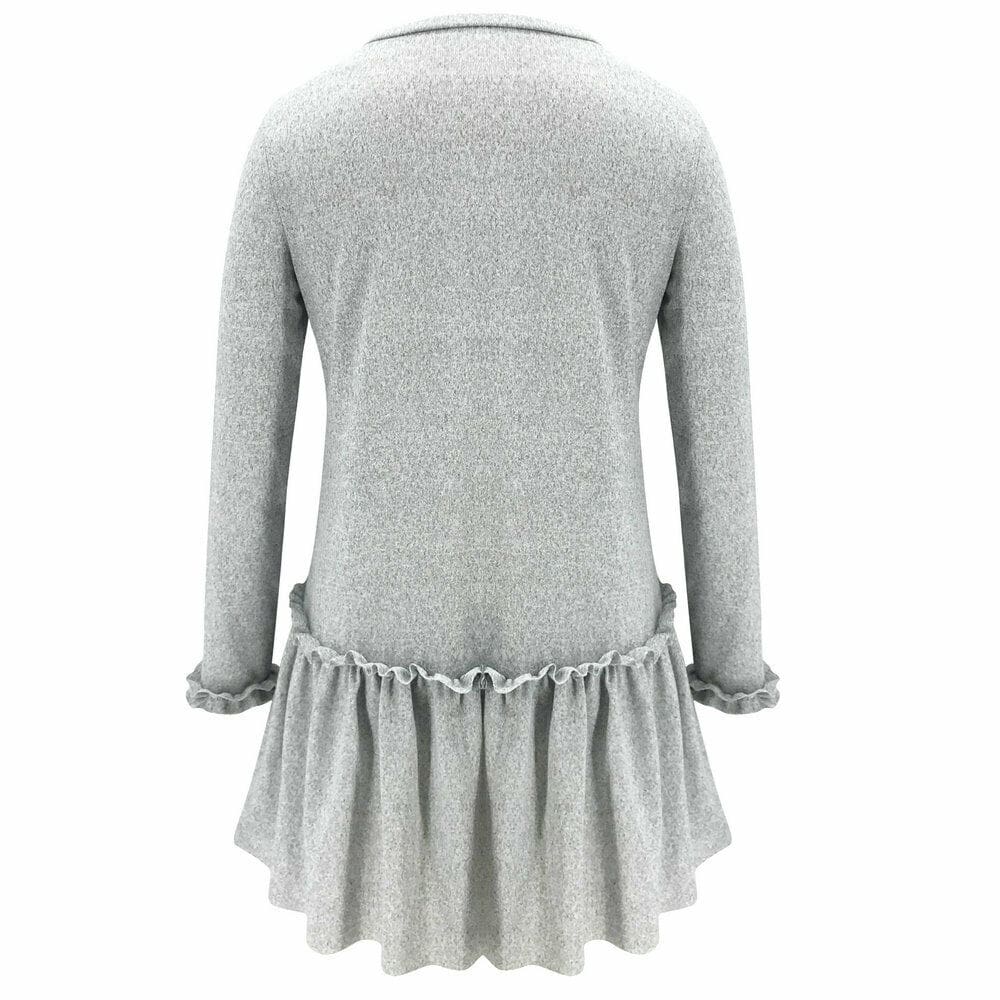 Women O Neck Ruffle Sweater Dress Jumper Autumn Baggy Long Sleeve Tops Pullover Casual Long Midi Dress