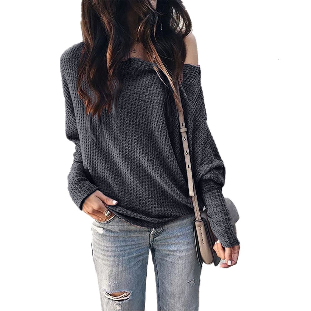 Fashion Women Autumn Cold Off Shoulder Loose T Shirts Ladies Casual Long Sleeve Pure Tops Shirt