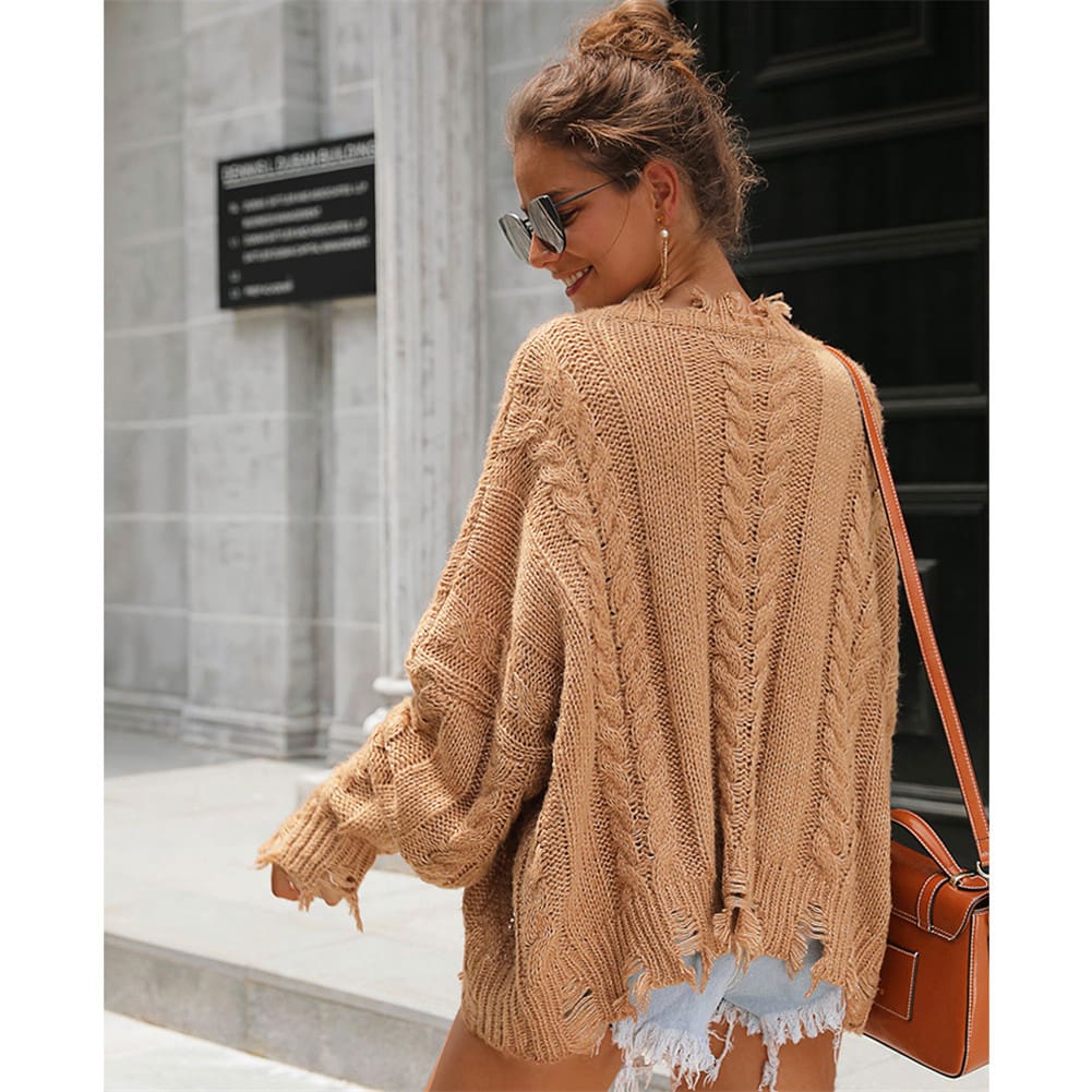 New Women Loose Knitted Pullover Jumper Sweater ;Ladies Casual V-Neck Long Sleeve Warm Winter Knitwear Top