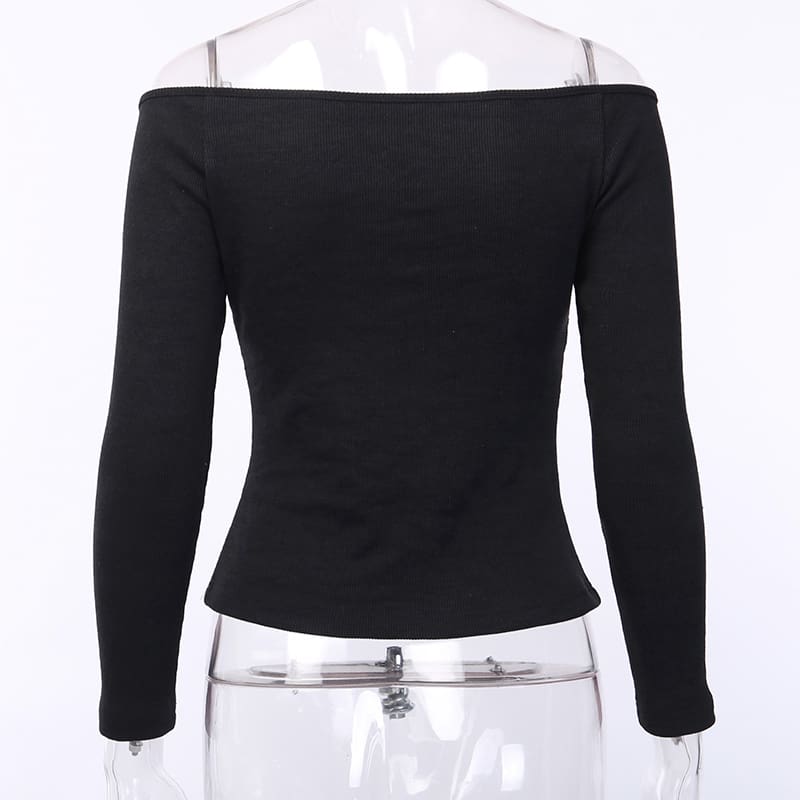 Fashion Women Summer Autumn Casual Tops Vest Off Shoulder Long Sleeve T-Shirt Simple Skinny Slim Fit Sexy Tees