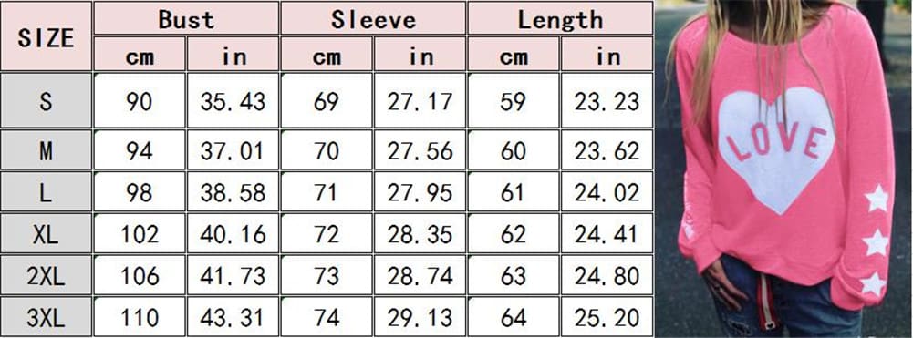 Women Long Sleeve Love Heart Printed Hoodie Sweatshirt Ladies Casual Loose Sweater Jumper Pullover Tops Blouse