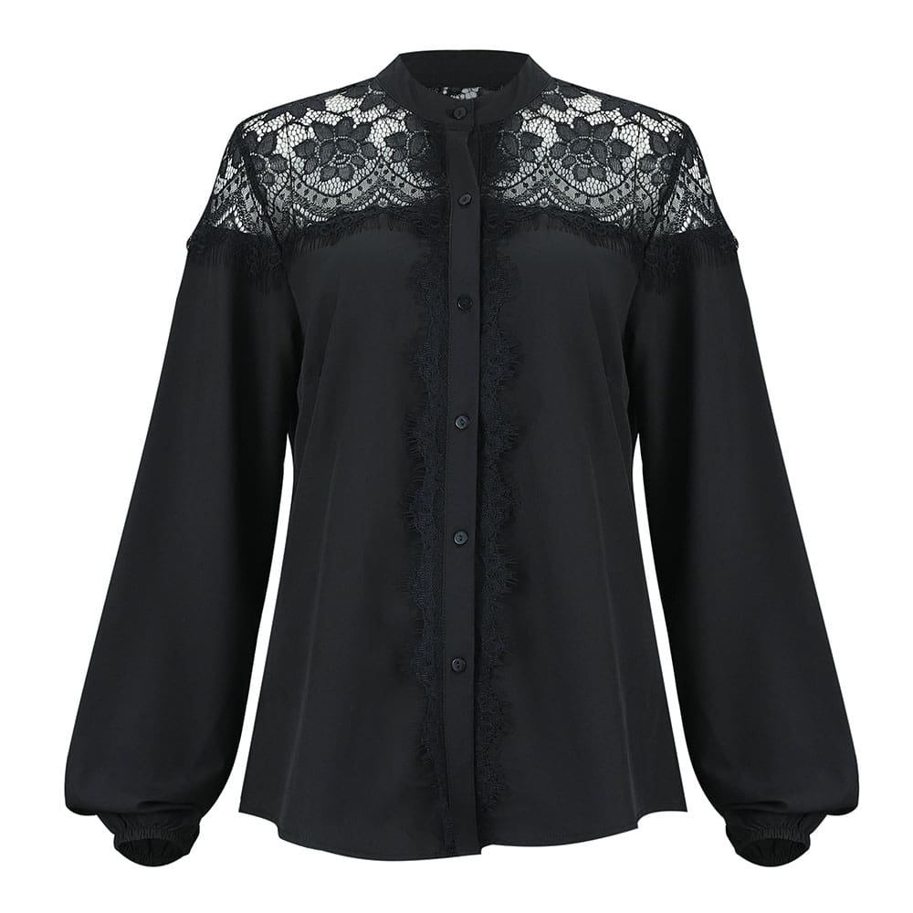 Fashion Women Blouses Tops Long Sleeve Tops Lace Floral Shirt Loose Ladies Blouses Single breasted Tops Female OL Shirts