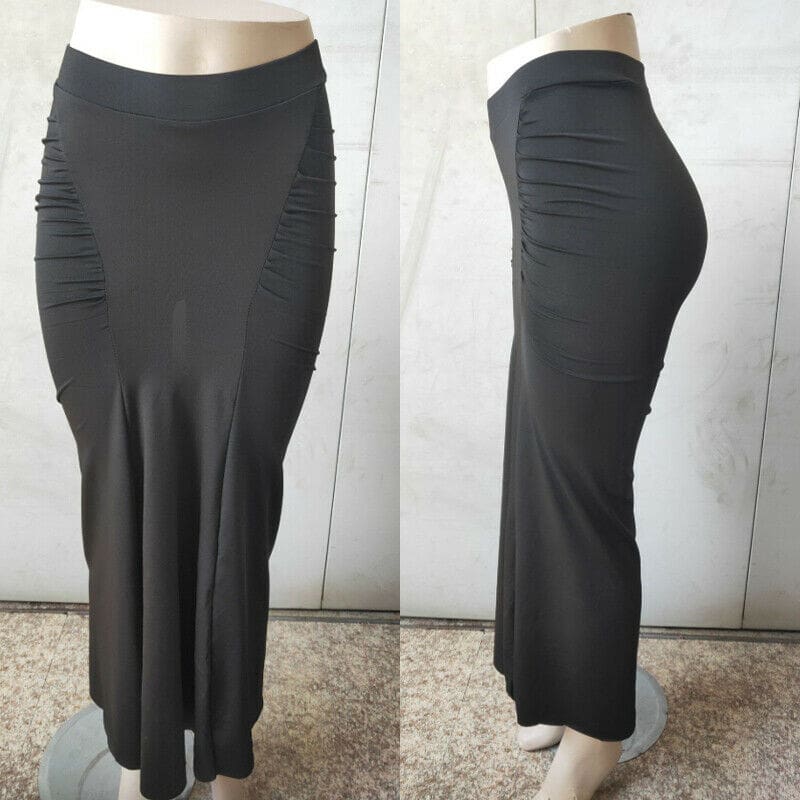 Women Plain Pleated High Waist Long Maxi Skirt Sexy Stretch Solid Bodycon Mermaid Party Skirt