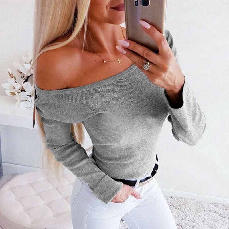 Autumn Women Casual Blouse Ladies Backless Lace Cross Long Sleeve Knitting Slim Tops Loose Round Neck Shirt