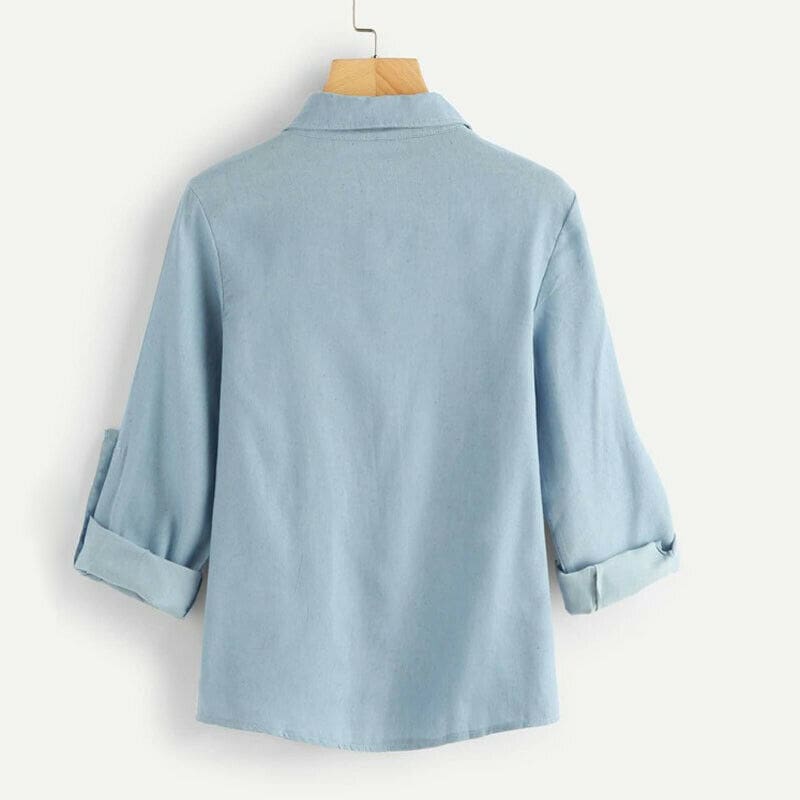 Womens Denim Long Sleeve Tops Shirt Ladies Blue Jeans Buttons Down Casual Blouse Spring Autumn Outwear Tops