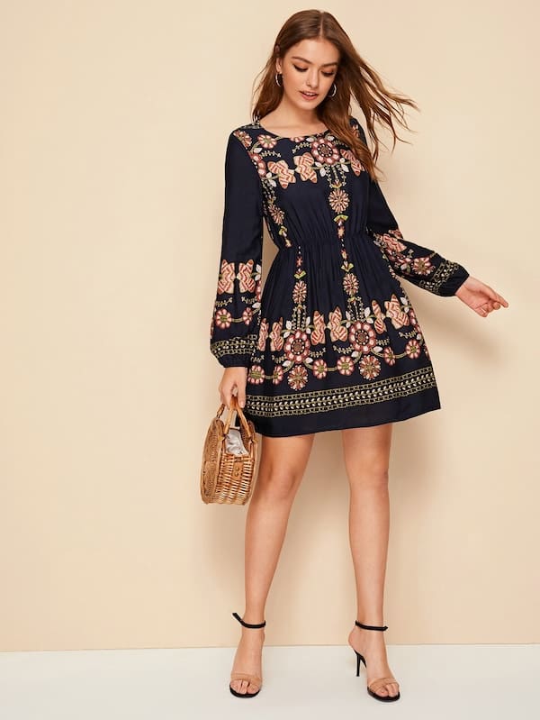 Tunic Dress Lady Retro Indie Folk Element Dresses Casual Short Mini Dress