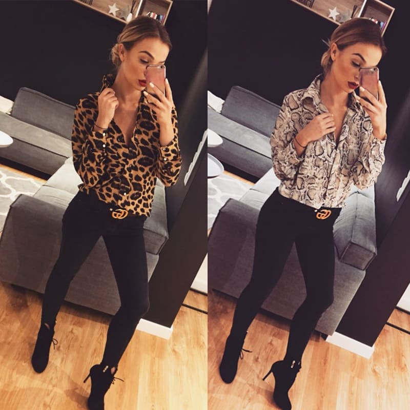 Fashion Women Leopard Print Long Sleeve Tops Shirt Loose OL Ladies Shirts V-Neck Party Autumn Loose Irregular T-Shirt