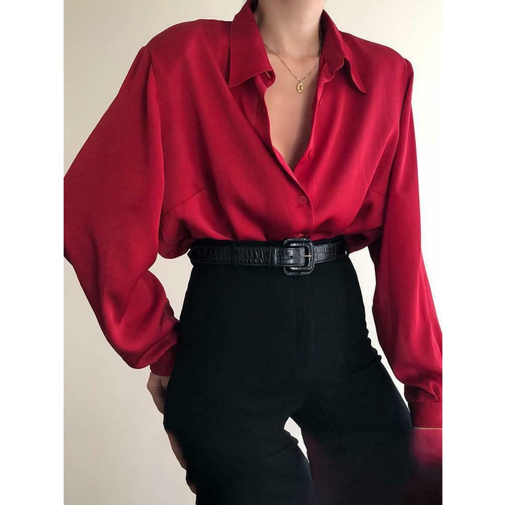 Fashion Women Button Down Blouse Shirts Ladies Autumn Long Sleeve Casual V-Neck Loose OL Work Blouse Tops