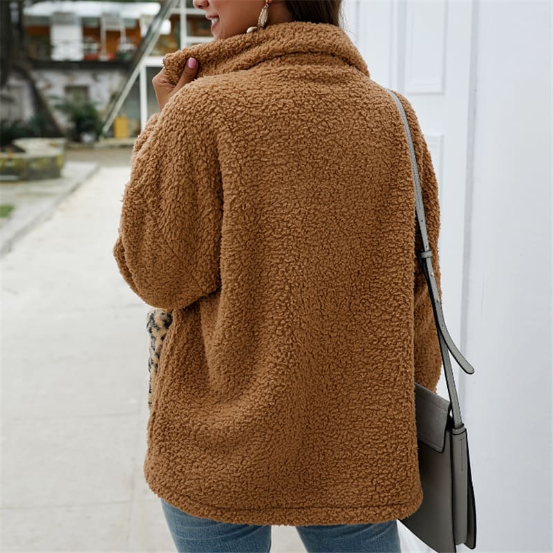 Women Coats And Jackets Plus Size Leopard Pocket Winter Warm Fleece Coats