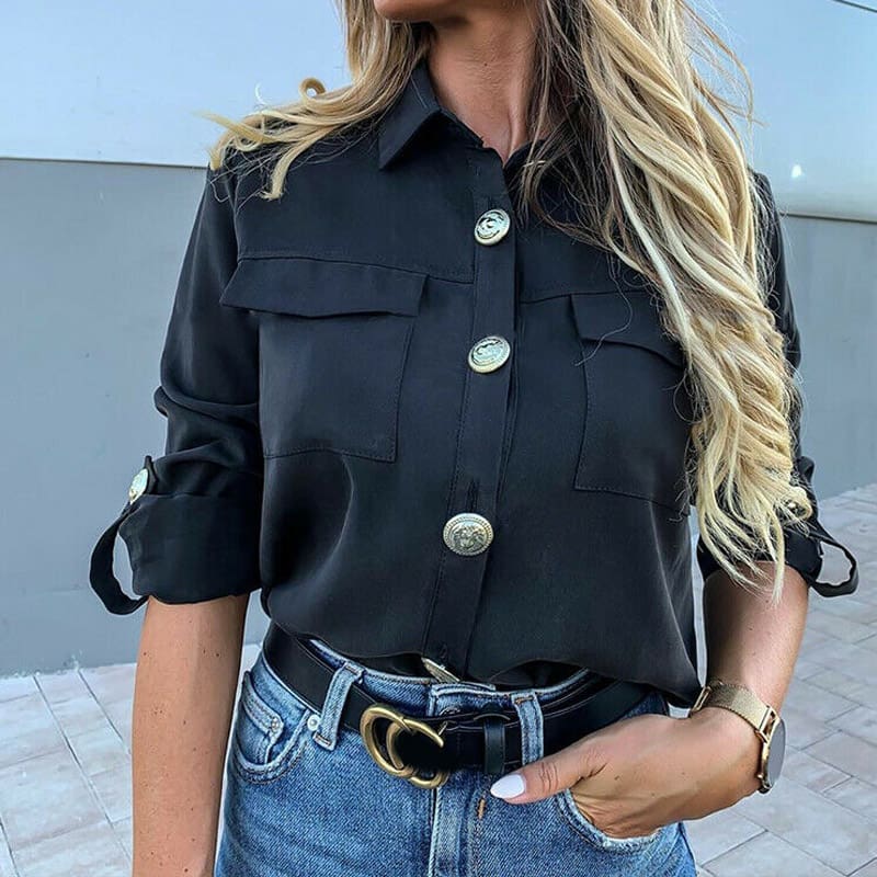 Women Button Down Blouse Shirt Office Ladies Long Sleeve Casual V-Neck Loose OL Blouse Fashion New Autumn Tops