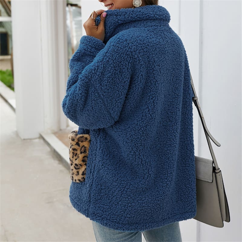 Women Coats And Jackets Plus Size Leopard Pocket Winter Warm Fleece Coats