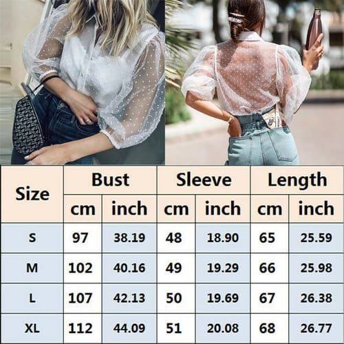 Women Mesh Sheer Blouse See-through Long Sleeve Top Shirt Blouse Fashion Pearl Button Transparent White Shirt Female Blusas