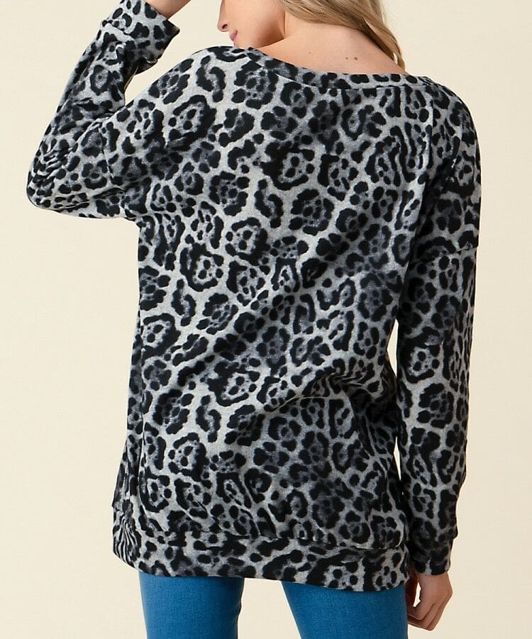 Women Autumn Leopard Print Long Sleeve Button V Neck T Shirt Casual Tops Baggy Fashion Loose Blouse