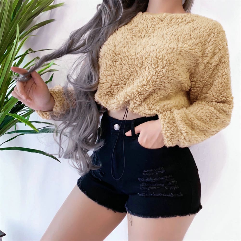 Women Fleece Long Sleeve Plush Hooded Winter Warm Sweater Casual Jumper Pullover Long Tops Sweatshirt Blouse