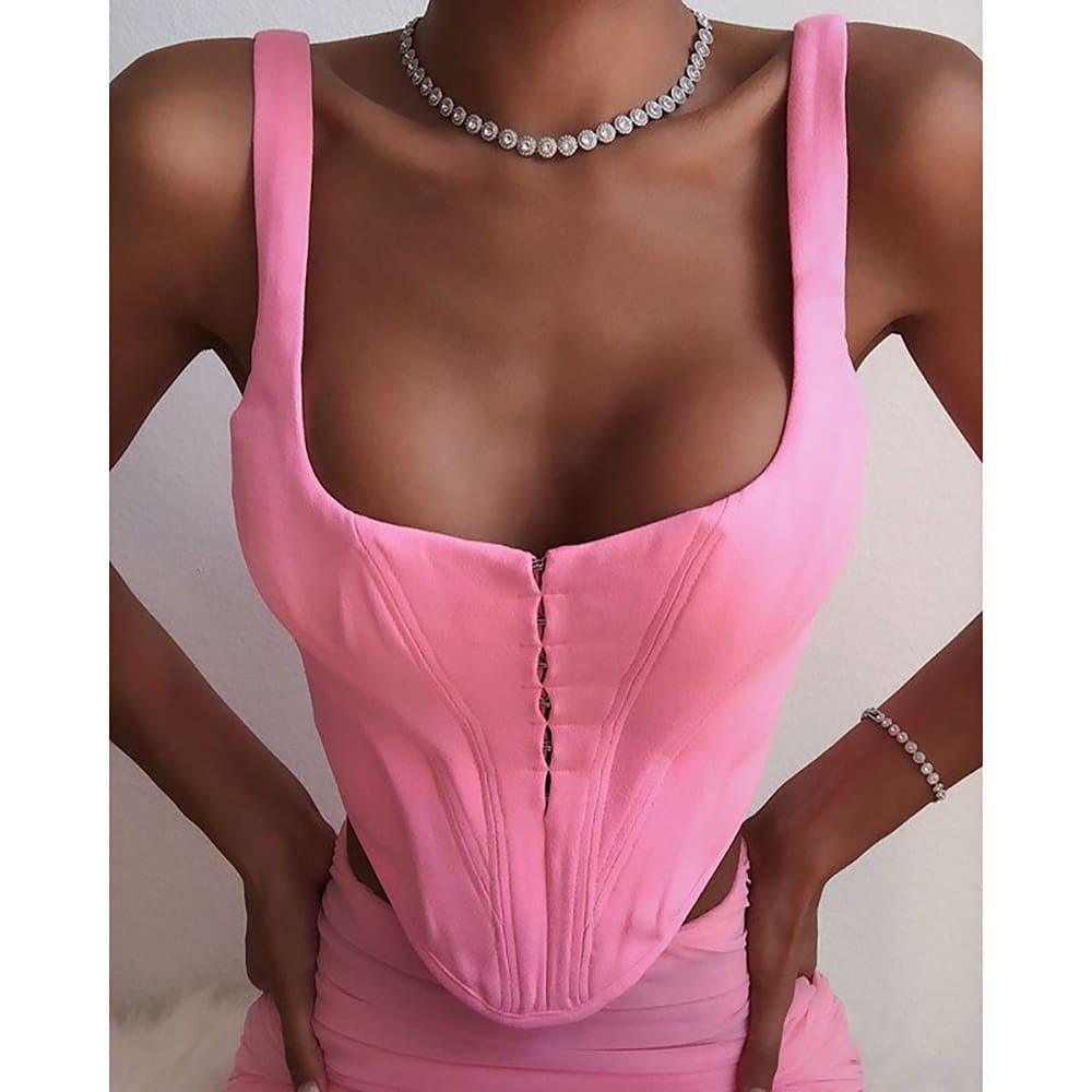 Summer Women Casual Tank Vest Clubwear Sleeveless Square Neck Tank Tops Bandeau Slim Fit Solid Crop Tops Blouse