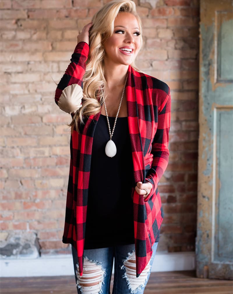 Women Casual Long Sleeve Flannel Plaid Shirts Cardigan Blouse Autumn Winter Ladies Outwear Loose Coat Tops