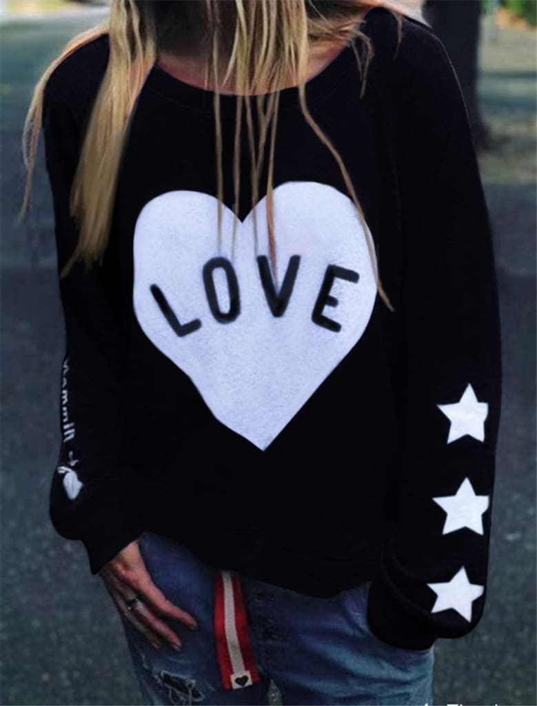 Women Long Sleeve Love Heart Printed Hoodie Sweatshirt Ladies Casual Loose Sweater Jumper Pullover Tops Blouse