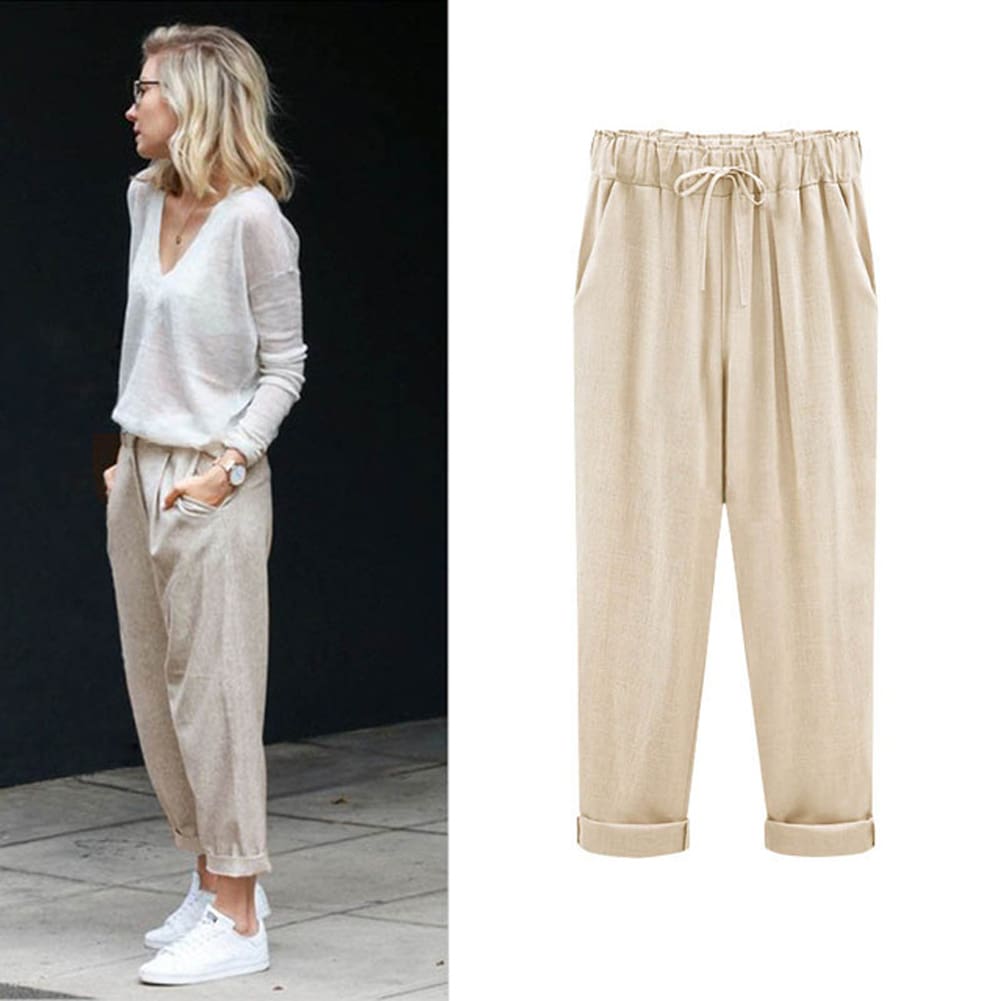 Comfy Harem Pants Women Loose Casual Elastic High Waist Summer Beach Outdoor Drawstring Loose Baggy Trousers Plus Size