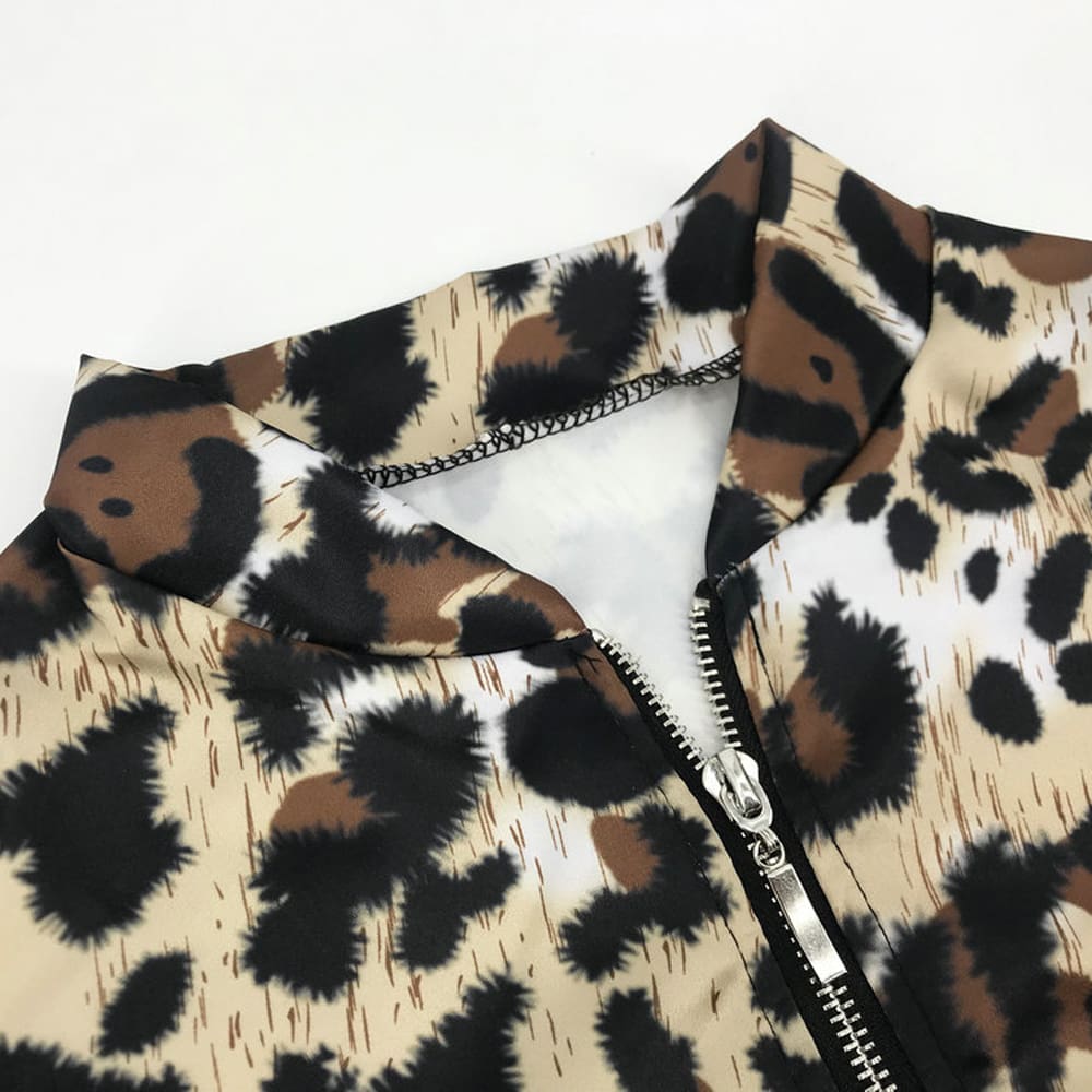 Fashion Women Long Sleeve Jacket Sweater Top Ladies Casual Leopard Print Cardigan Zipper Short Outwear Coat Jacket