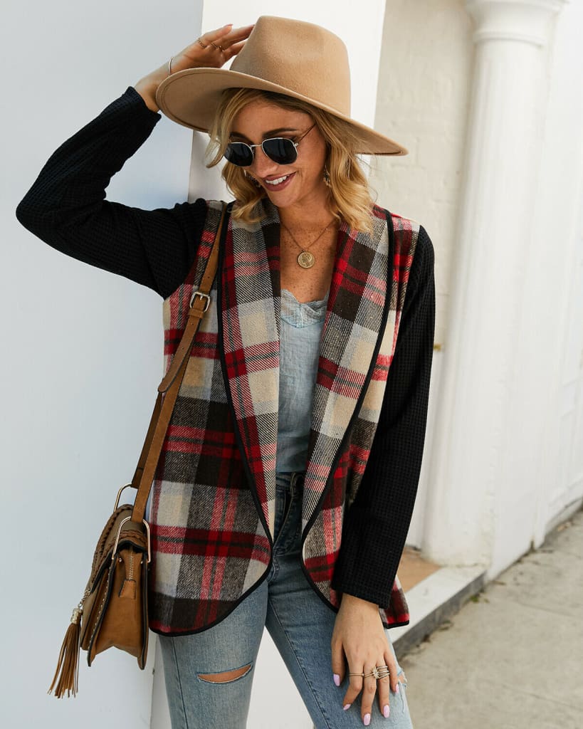 Women Casual Jacket Blazer Fashion Plaid Checks Winter Long Sleeve Cardigan Knitwear Outwear Coat Suit Jumper Top