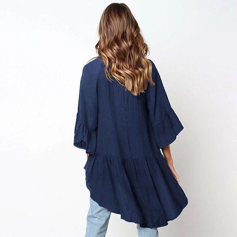 Women Elegant Irregular Crew Neck Blouse Autumn Casual Long Sleeve Tunic Tops Ladies Blouse Pullover Shirt Plus Size