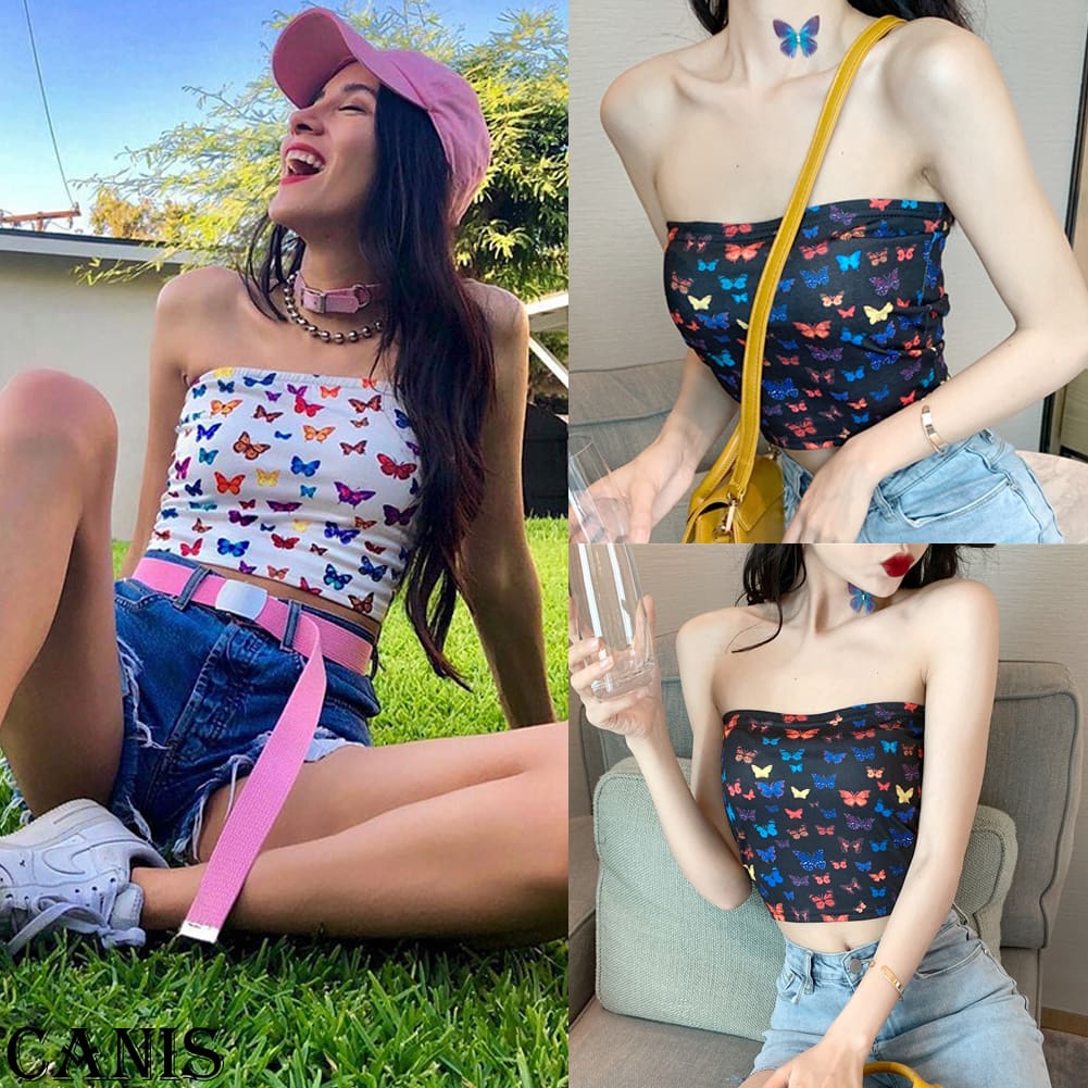 Summer Women Off-shoulder Tube Crop Tops Strapless Bra Tank Casual Ladies Fashion Printed Vest Cami Top