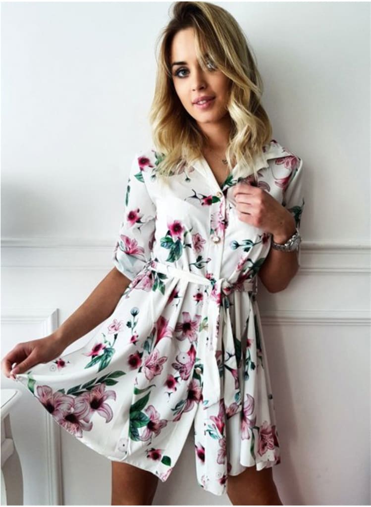 Women High Waist Floral T Shirt Dress Elegant Long Sleeve V Neck Mini Dress Ladies Casual Wrap Tunic Sundress Streetwear