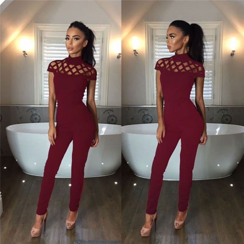 New Fashion Women Casual Short Sleeve Hollow Out Jumpsuits Bodysuit Romper Jumpsuit Long Pants