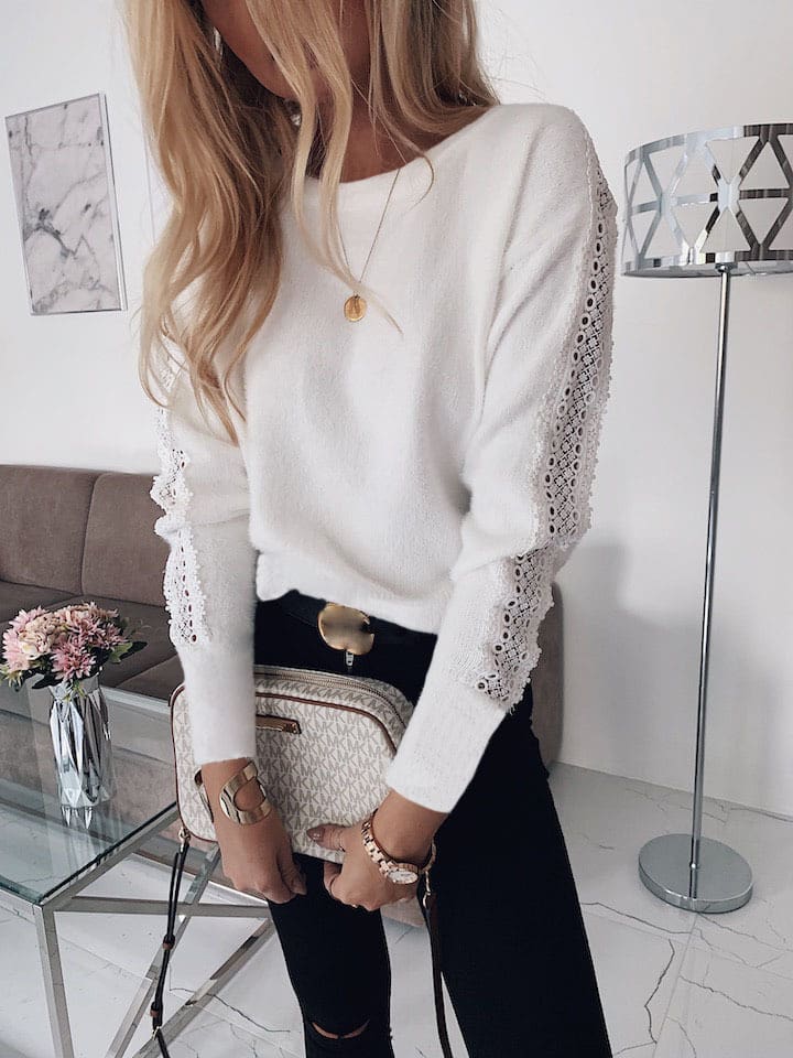 Women Lace Bandage Tops Ladies Long Sleeve Round Neck Backless Blouse Pullover Loose Shirt