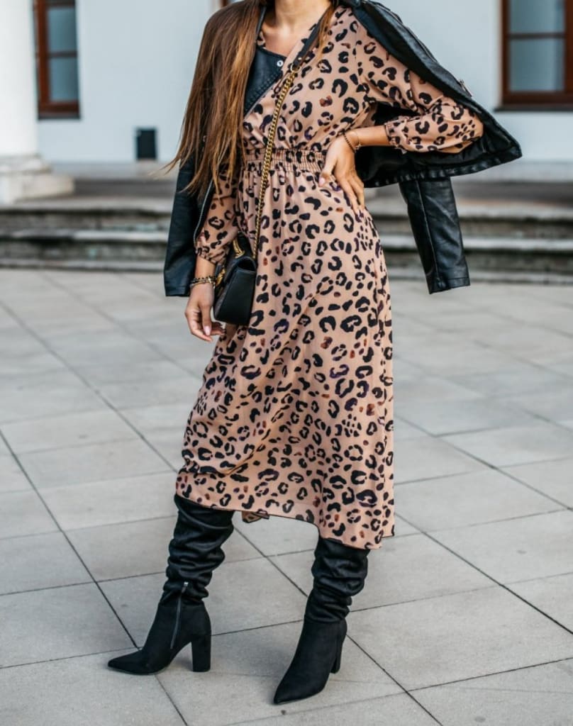 Fashion Womens Long Sleeve Leopard Print Long Shirt Dress Sexy Ladies V Neck Loose Party Wrap Shirt Maxi Dress