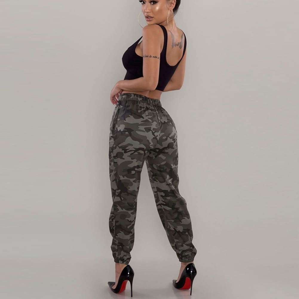 New Fashion Women Camo Cargo Trousers Casual Pants Military Army Combat Camouflage Slim Elastic Waist Sweatpants