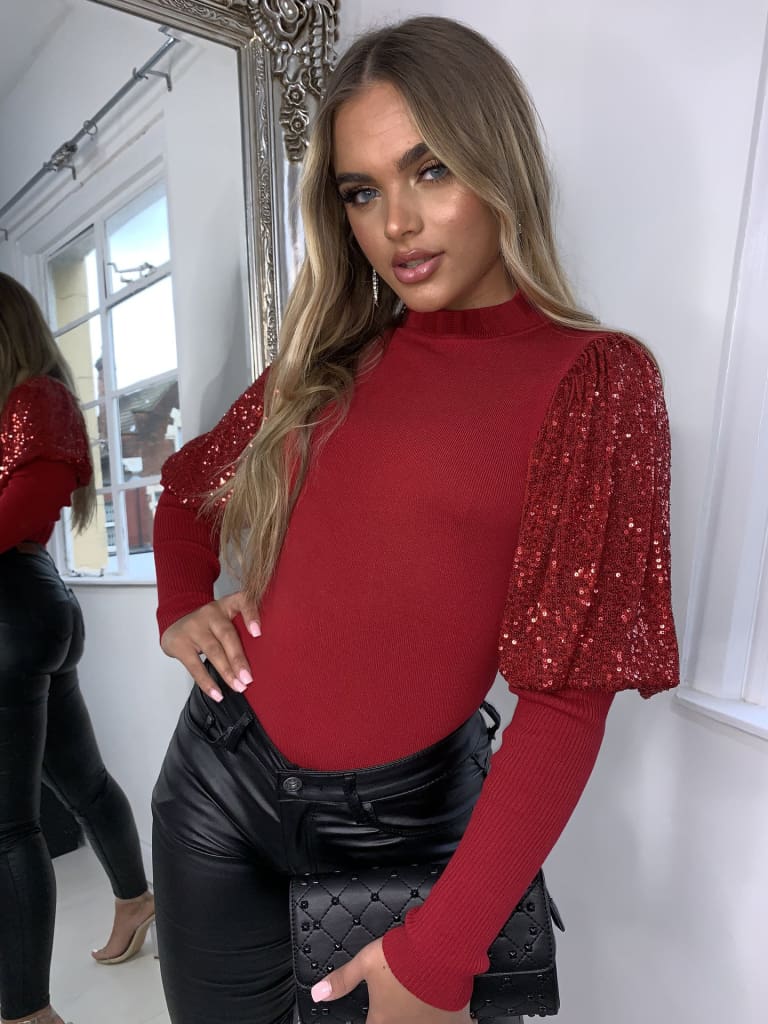 Women Ladies Sparkly Sequins Puff Sleeve Tops Autumn Wionter Casual Clubwear Party Sweater Pullover Tops Shirt