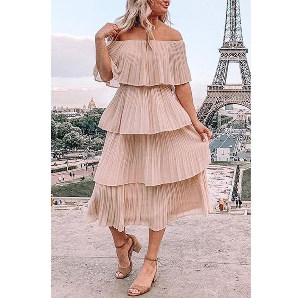 New Boho Womens Summer Beach Ruffle Long Dress Holiday Fashion Ladies Casual Layered Off Shoulder Sun Dresses