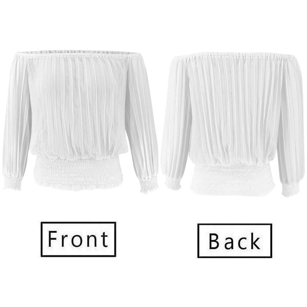 Summer Women Ladies Off Shoulder Pleated Blouse Long Sleeve Casual Slim Streetwear Fashion Female OL Tops