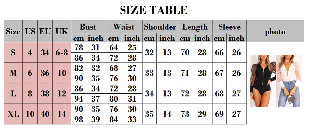 Fashion Women Leotard Bodysuit Tops Autumn Ladies Mesh Zipper Puff Sleeve Solid Romper Jumpsuit Clubwear