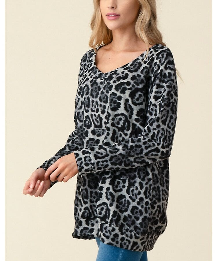 Women Autumn Leopard Print Long Sleeve Button V Neck T Shirt Casual Tops Baggy Fashion Loose Blouse