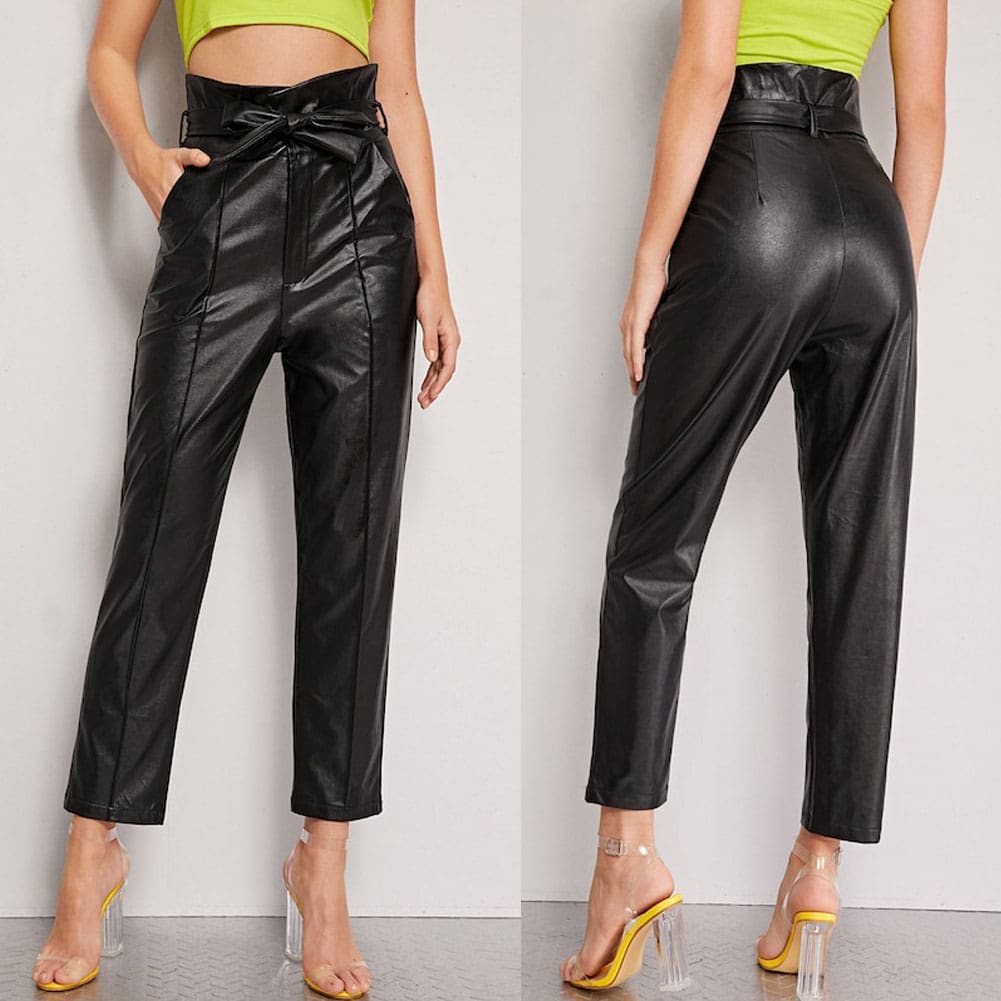 Women PU Leather Pants High Waist Push Up Casual Workout Stretch Skinny Leggings Trousers Bottoms