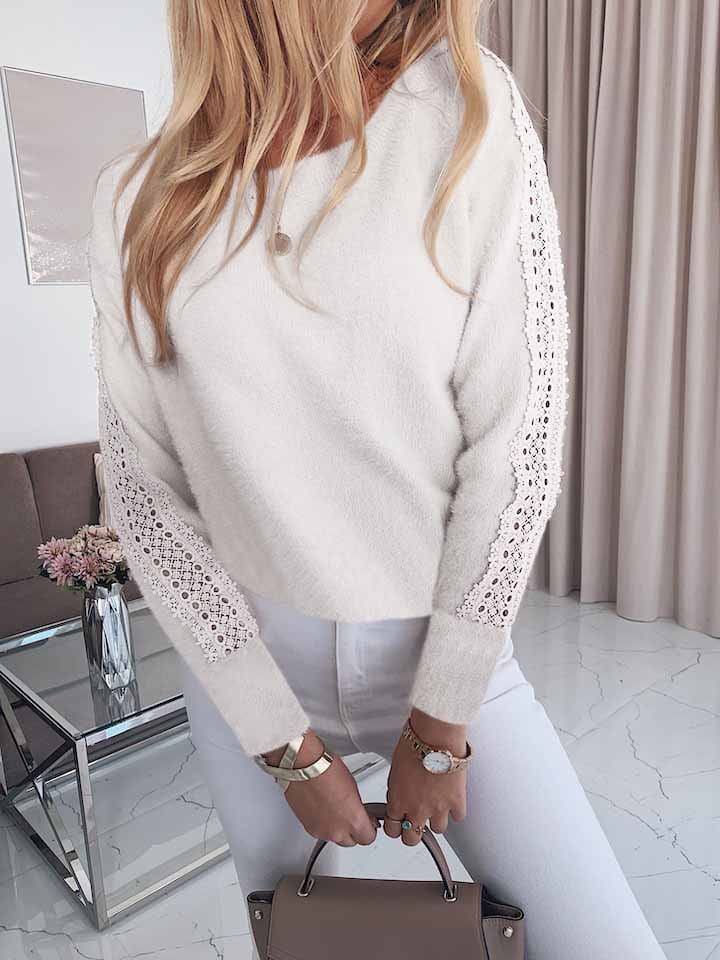 Women Lace Bandage Tops Ladies Long Sleeve Round Neck Backless Blouse Pullover Loose Shirt