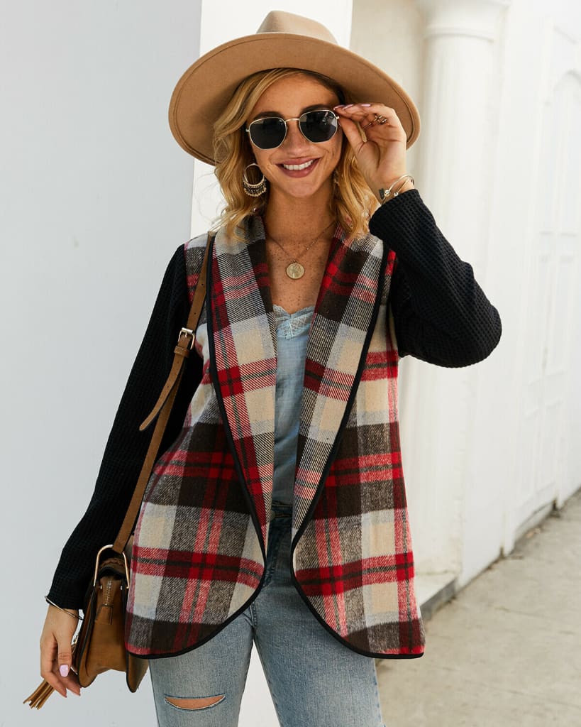 Women Casual Jacket Blazer Fashion Plaid Checks Winter Long Sleeve Cardigan Knitwear Outwear Coat Suit Jumper Top