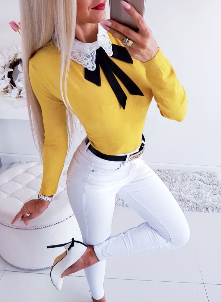 Womens Autumn Blouse Long Sleeve Fashion Ladies Bowknot Slim Fit Tee shirt Casual OL Shirt Top Outwear Streetwear