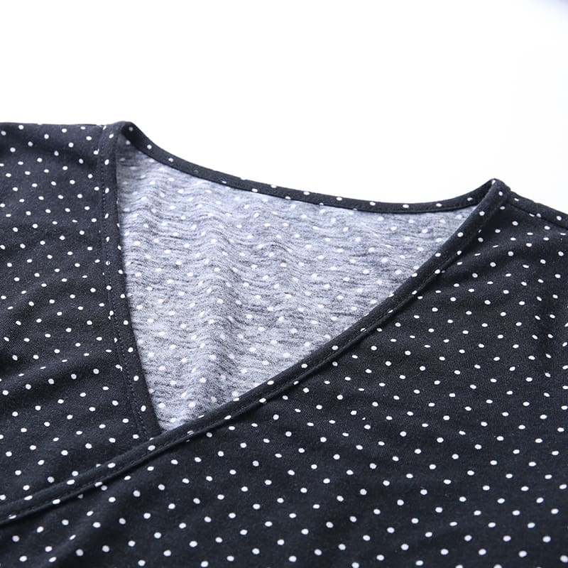 Women Polka Dot V Neck Long Sleeve Bodysuit Stretch Leotard Tops