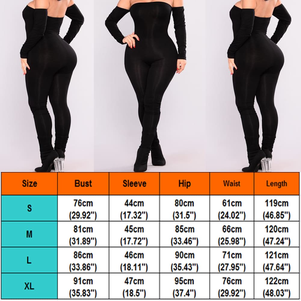 Women Off Shoulder Bodycon Long Sleeve Clubwear Playsuit Jumpsuits Rompers Skinny Sexy Jumpsuits Female Black Trousers