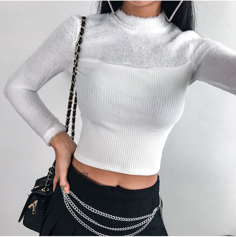 Fashoin Women Winter T shirt Bandage Crop Top Elegant Long Sleeve Tee shirt Femme Warm turtleneck Tops Shirt Streetwear